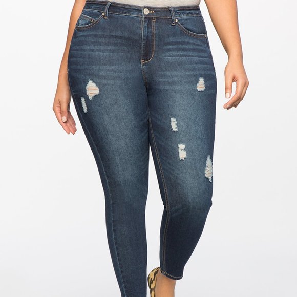 Eloquii Denim - Eloquii Classic Fit Peach Lift Distressed Skinny